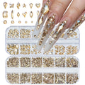 Champagne Gold Nail Art Rhinestones 2-Box Mixed Shapes Zircon