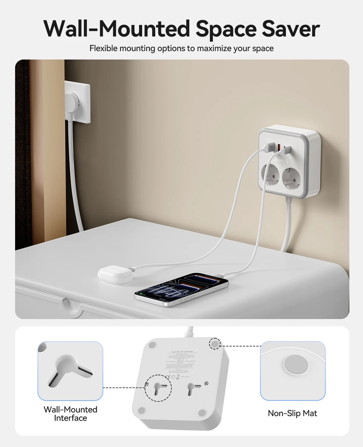 ORICO Desktop Power Strip PD 20W USB-C Fast Charging EU Plug Desktop Power Strip PRIMED