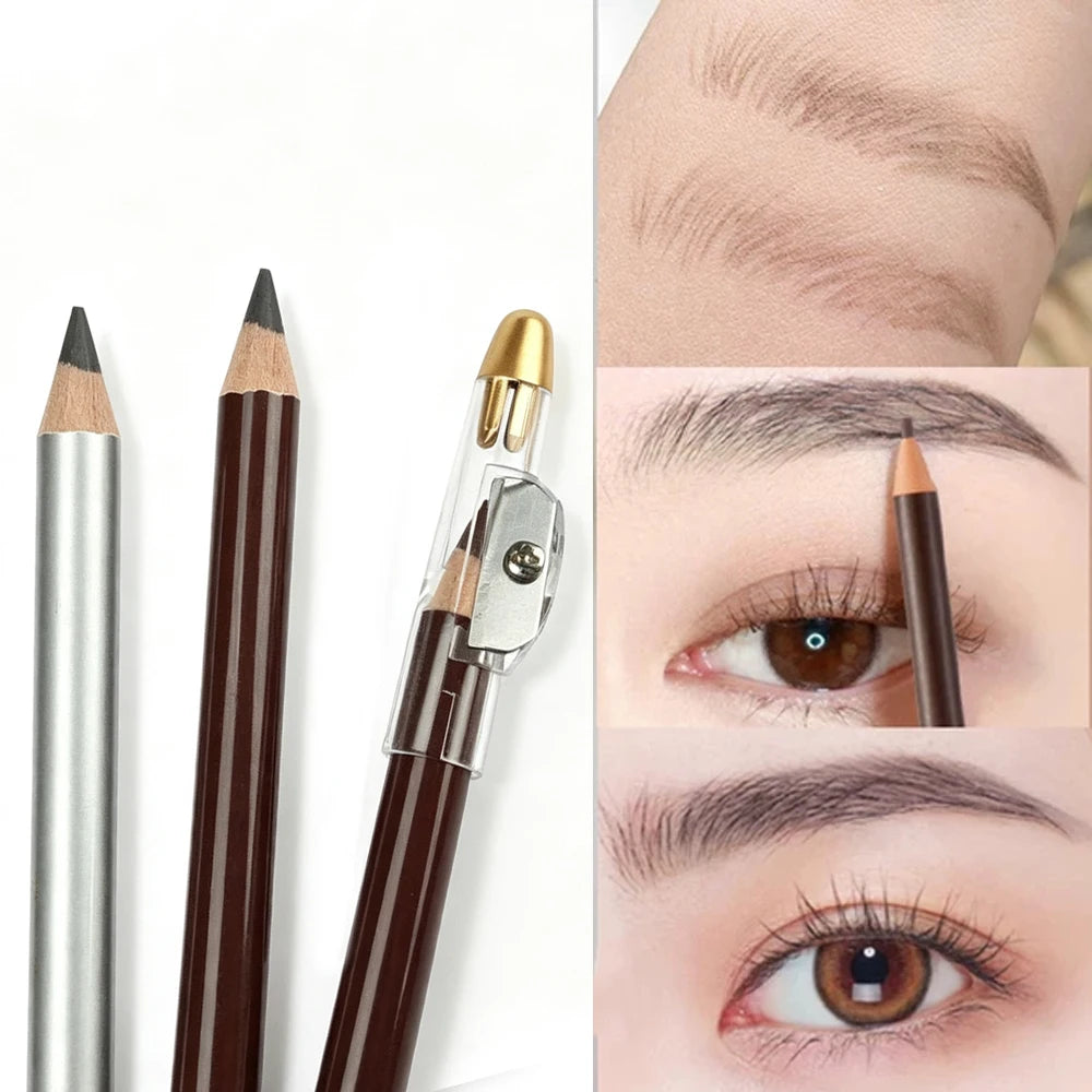 Wooden Eyebrow & Eyeliner Pencil with Built-In Sharpener
