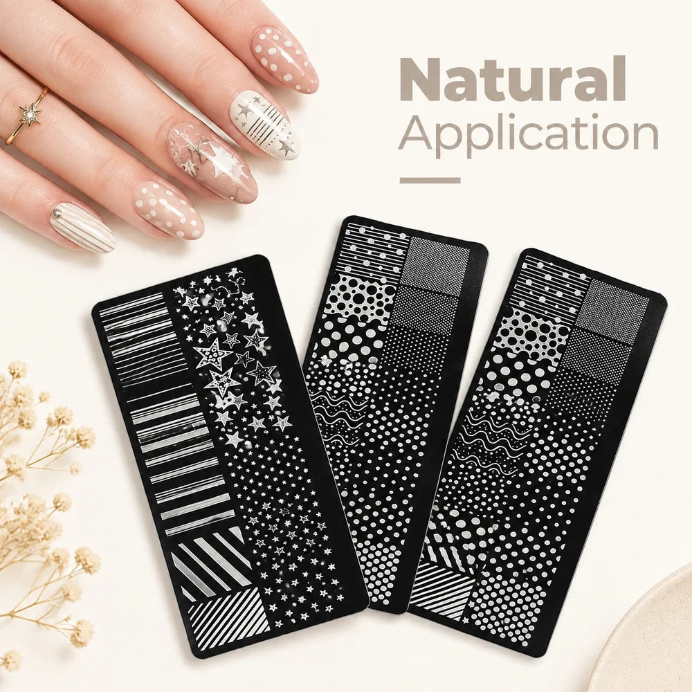 Vintage Nail Stamping Plate – Stars, Polka Dots & Stripes