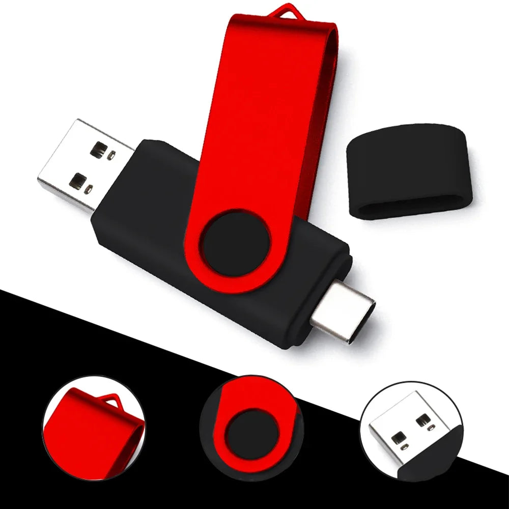 50PCS USB 2.0 Type-C OTG Flash Drive 360° Rotatable Pendrive USB Flash Drive PRIMED