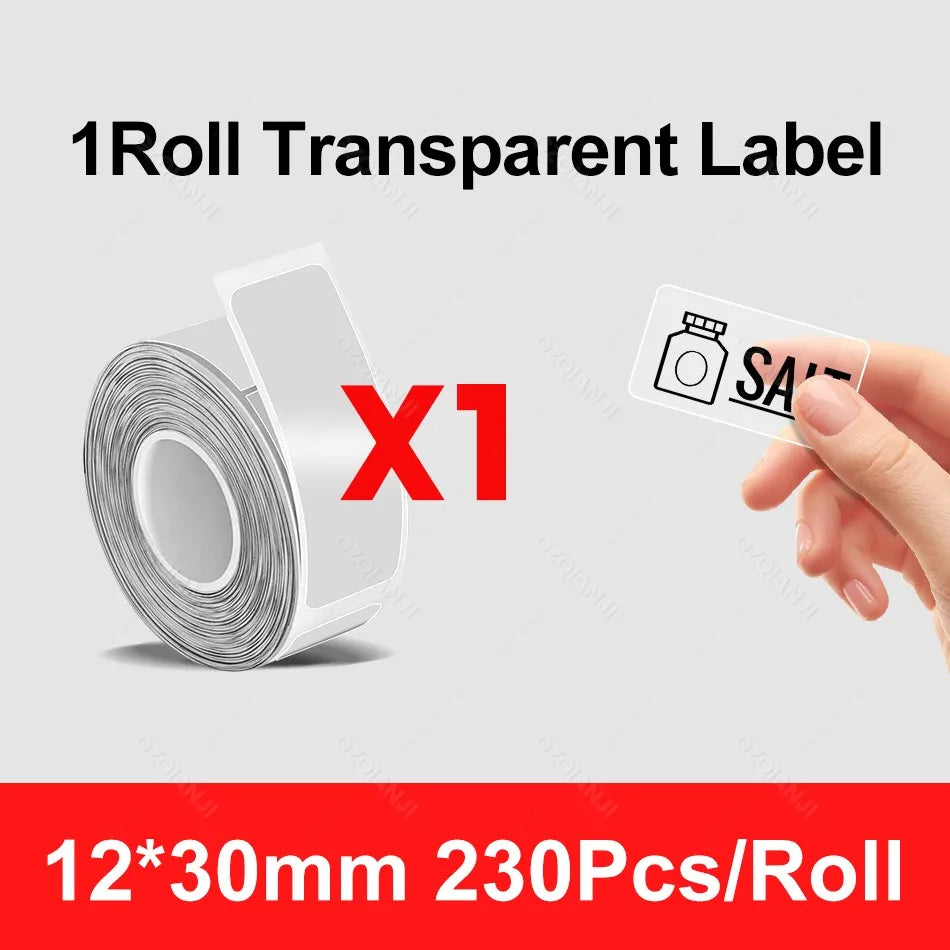 Thermal Label Sticker Roll 12–30mm for Mini Printer P15 D30 P12 Thermal Label Roll PRIMED 1Roll Trans 12X30