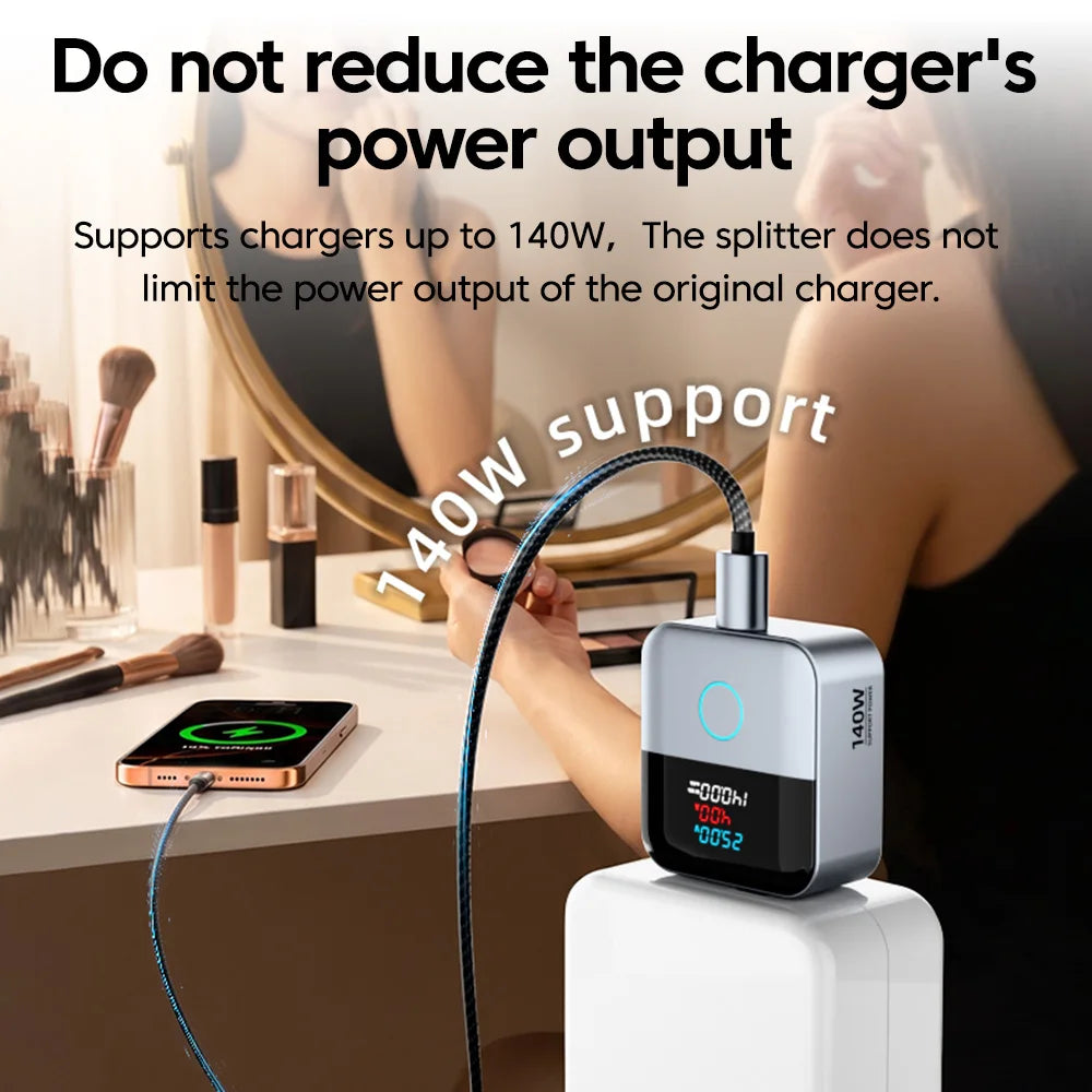 140W USB-C Auto Cut-Off Charger Adapter with Digital Display USB-C Charger Adapter PRIMED