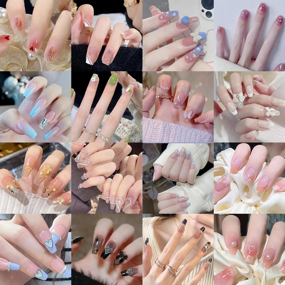 French Press On Nails Set – 24 Short Acrylic Tips with Glue