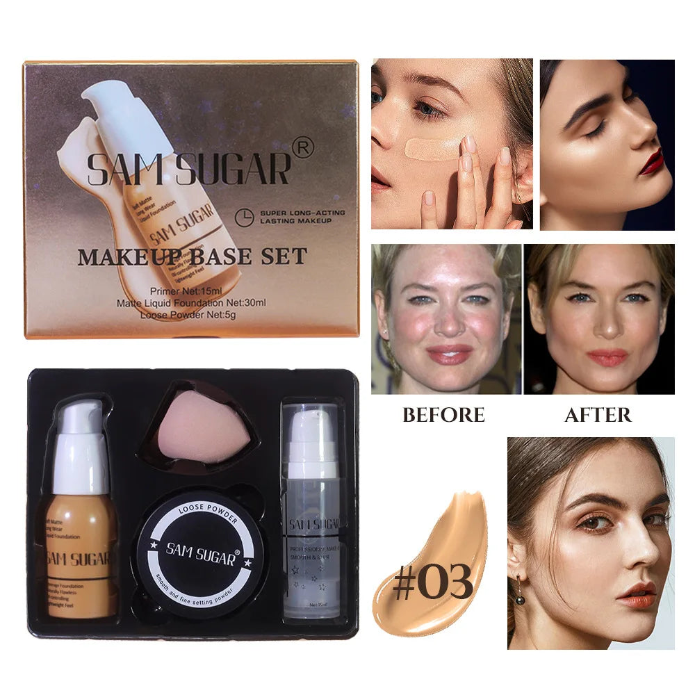 SAM SUGAR Makeup Base Set – Primer, Foundation & Powder