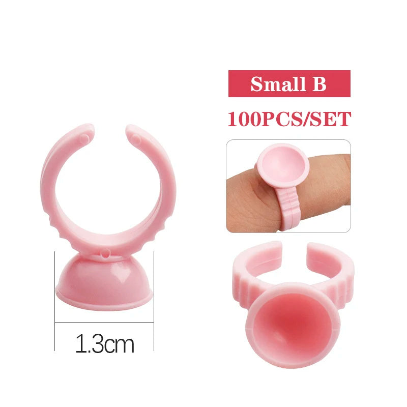 100Pcs Disposable Lash Glue Rings | Eyelash Extension Supplies Lash Extension Accessory PRIMED 100pcs pink small B