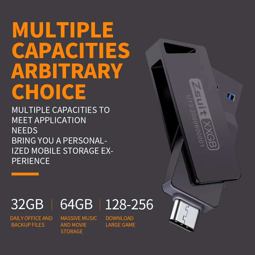 Zsuit 2-in-1 USB-C & USB 3.0 Flash Drive 64GB 128GB Rotate
