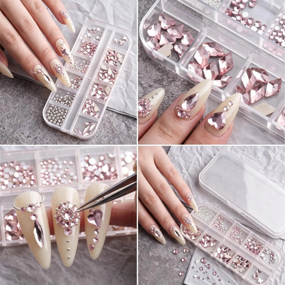 Pink Glass Crystal Nail Rhinestones & Flatback Gems DIY Kit