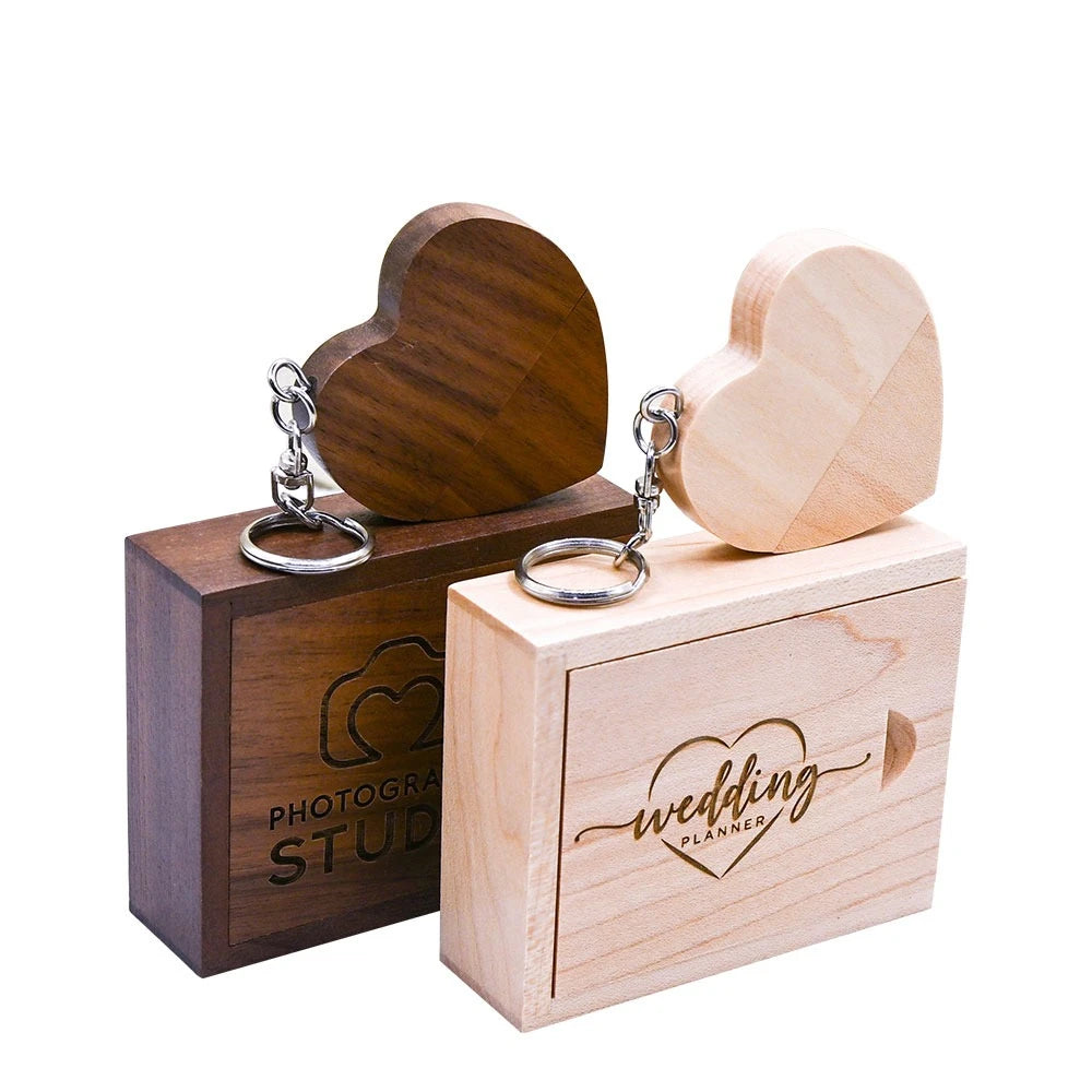 10-Pack Wooden Heart USB Flash Drives 8–64GB | Custom Logo USB Flash Drive PRIMED