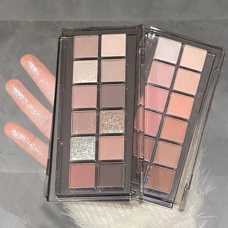 DIKALU 12-Color Eyeshadow Palette – Earth Pink Purple Shimmer Eyeshadow Palette PRIMED