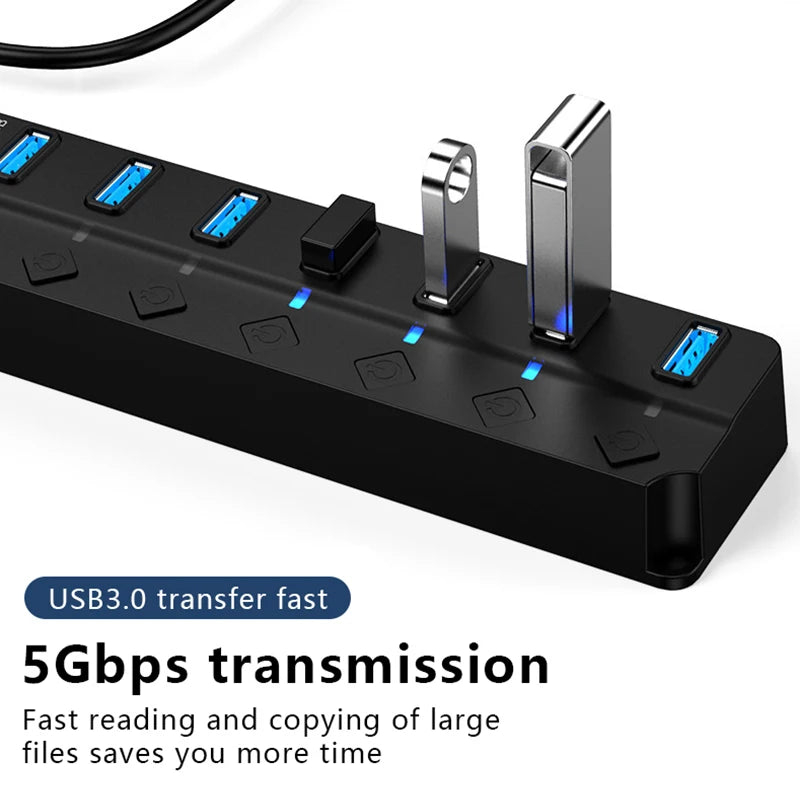 UTHAI 7-Port USB 3.0 Hub – High-Speed Laptop Splitter USB Hub PRIMED