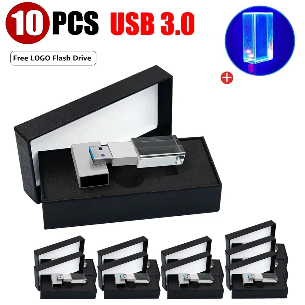 10-Pack Crystal USB 3.0 Flash Drive | Free Custom Logo 4–128GB USB Flash Drive PRIMED
