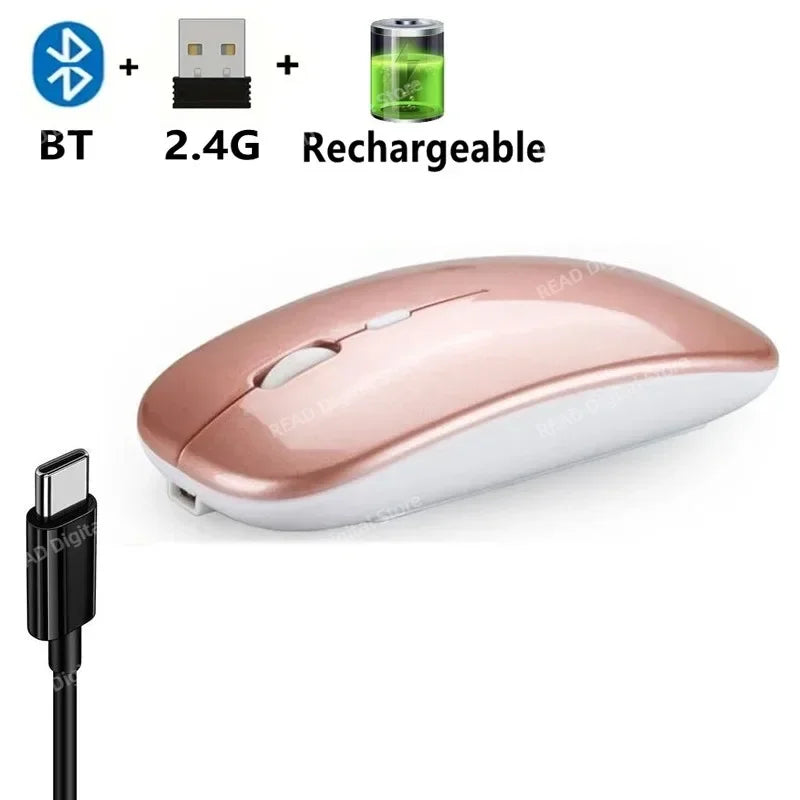 Slim Wireless Mouse – Dual Bluetooth & 2.4G, Rechargeable Wireless Mouse PRIMED Charge-Rose