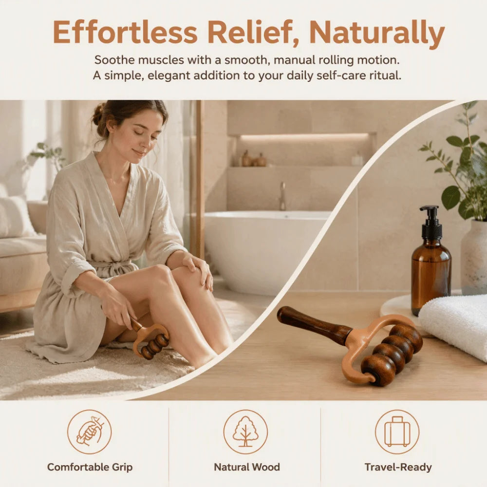 Wooden Handheld Massage Roller – Arms, Legs & Body