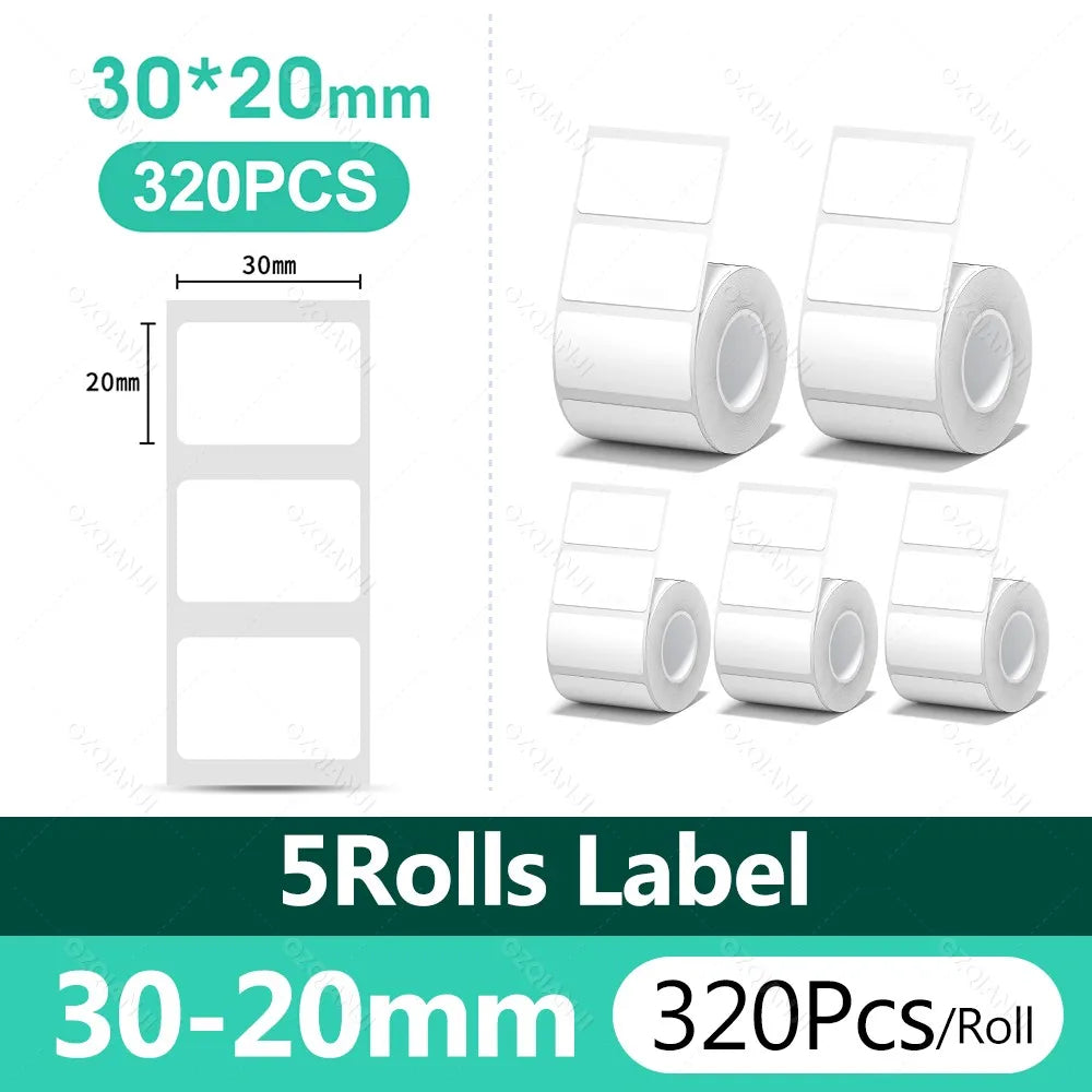 Niimbot White Thermal Label Paper 5/10 Rolls | B1 B21 B3S Thermal Label Rolls PRIMED 5Rolls WH 30-20mm