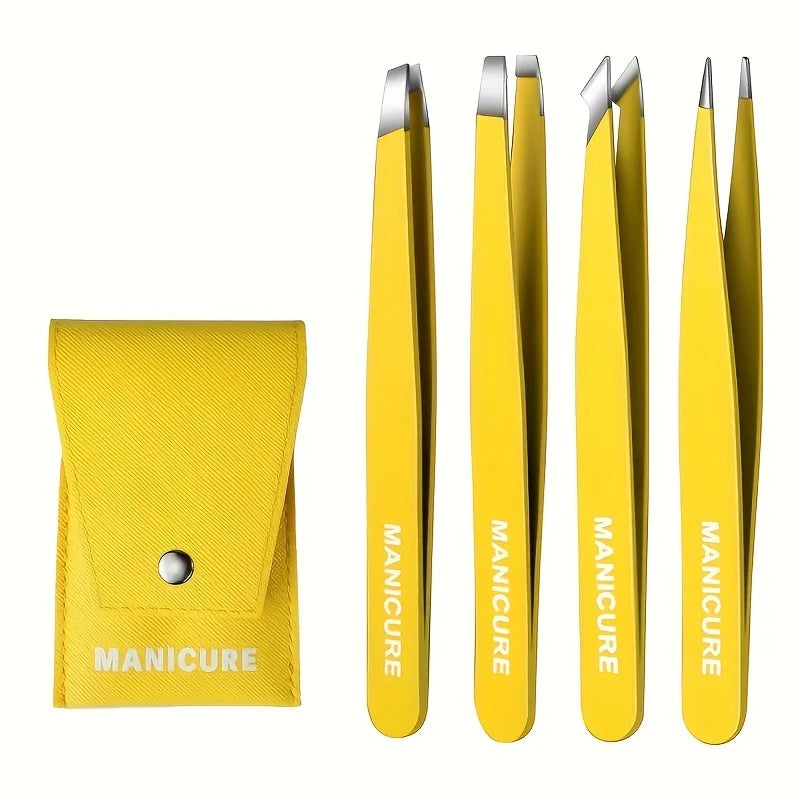 Stainless Steel Slanted Eyebrow Tweezers Set – 2 or 4 Pcs