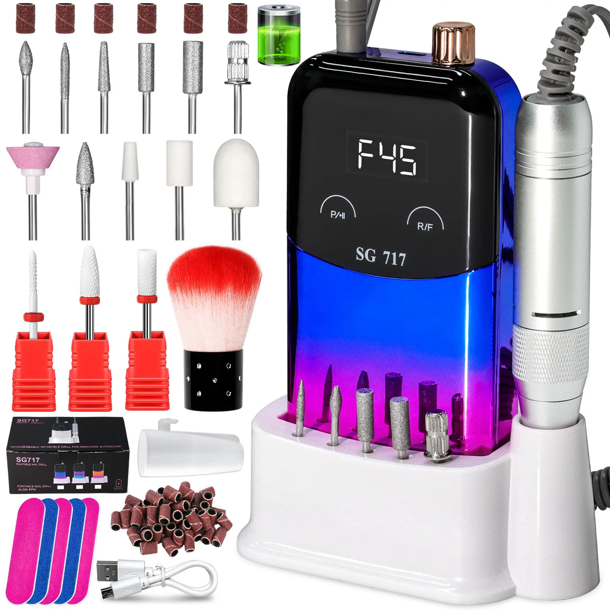Professional 45000RPM Rechargeable Electric Nail Drill Machine