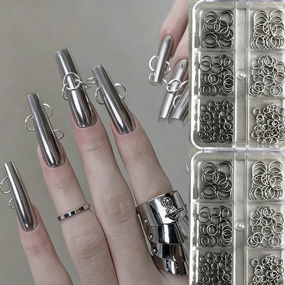 Punk Metal Ring Rivets Nail Charms 6-Grid Box | DIY Nail Art Nail Art Charms PRIMED
