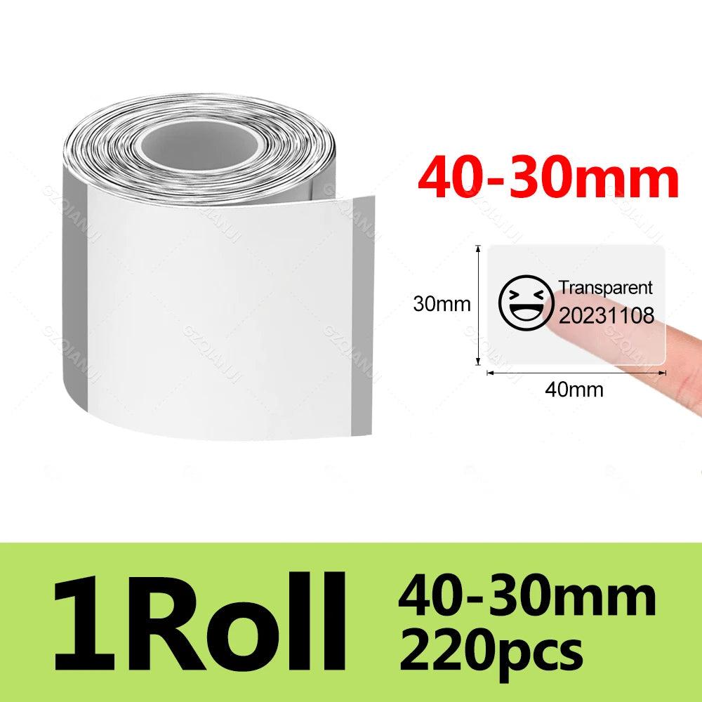 Waterproof Thermal Label Sticker Roll for Marklife P50 Printer Thermal Label Roll PRIMED 1Roll Trans40-30mm