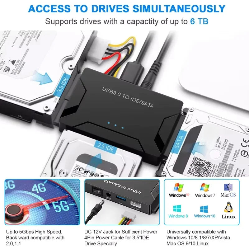 SATA/IDE to USB 3.0 Adapter for 2.5" & 3.5" HDD SSD Hard Drive Adapter PRIMED