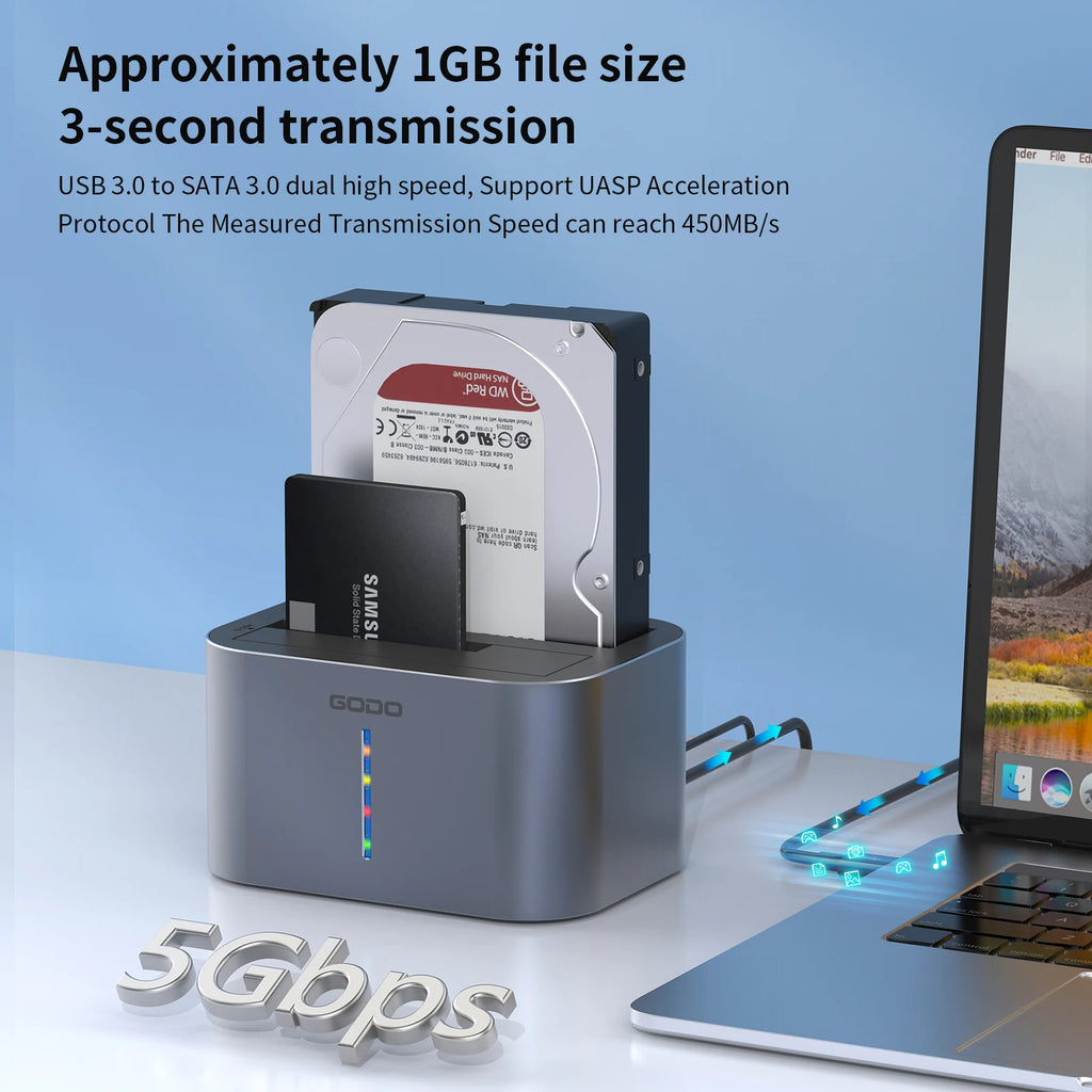 GODO Dual Bay HDD Docking Station SATA USB 3.0 Offline Clone HDD Docking Station PRIMED