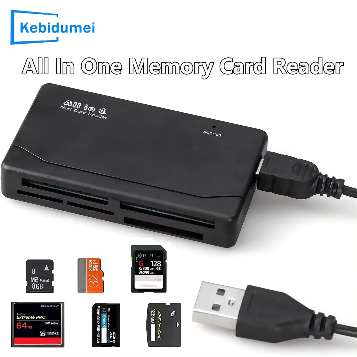 480Mbps USB 2.0 All-in-One Memory Card Reader – SD CF XD MMC USB Card Reader PRIMED