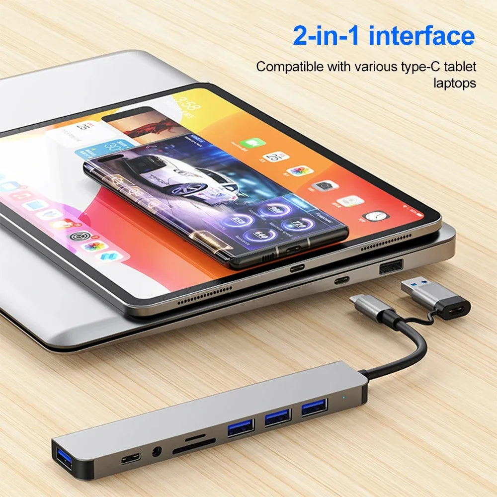 8-in-2 USB-C Hub Dock – USB 3.0, Audio & SD Card Reader USB-C Dock Hub PRIMED