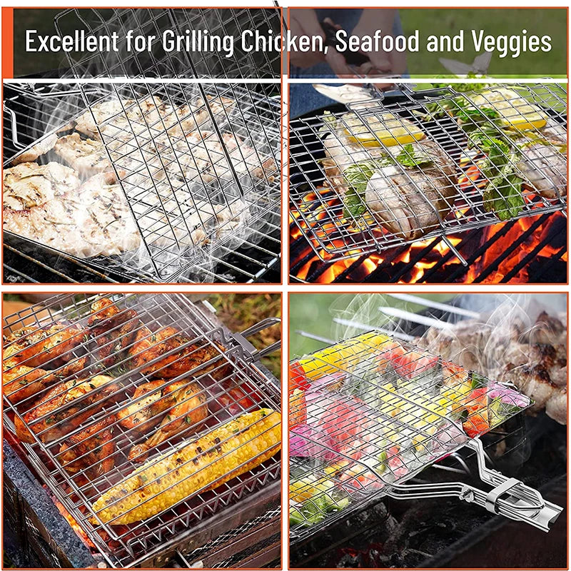 Foldable Stainless Steel BBQ Grill Basket | Fish & Steak BBQ Grill Basket PRIMED