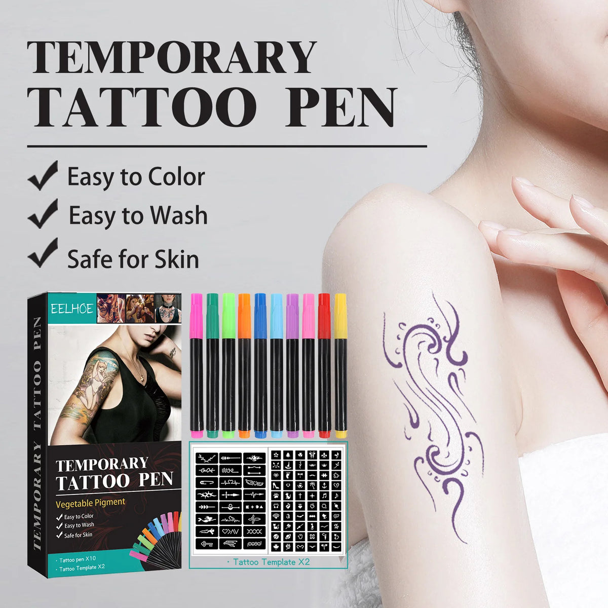 10-Color Temporary Face & Body Paint Pen Set – Waterproof