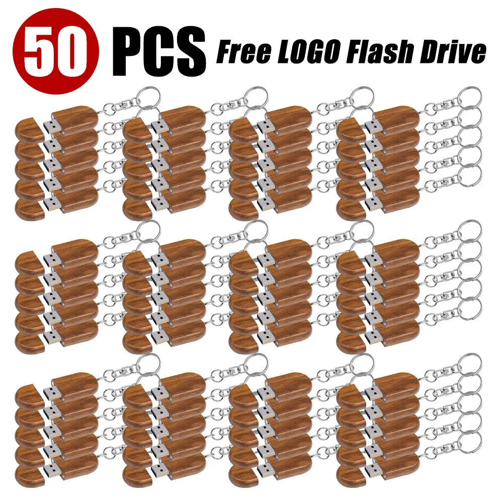 Wooden USB Flash Drive Custom Logo Key Chain | 4–32GB Bulk Wooden USB Flash Drive PRIMED 4GB Walnut-50p