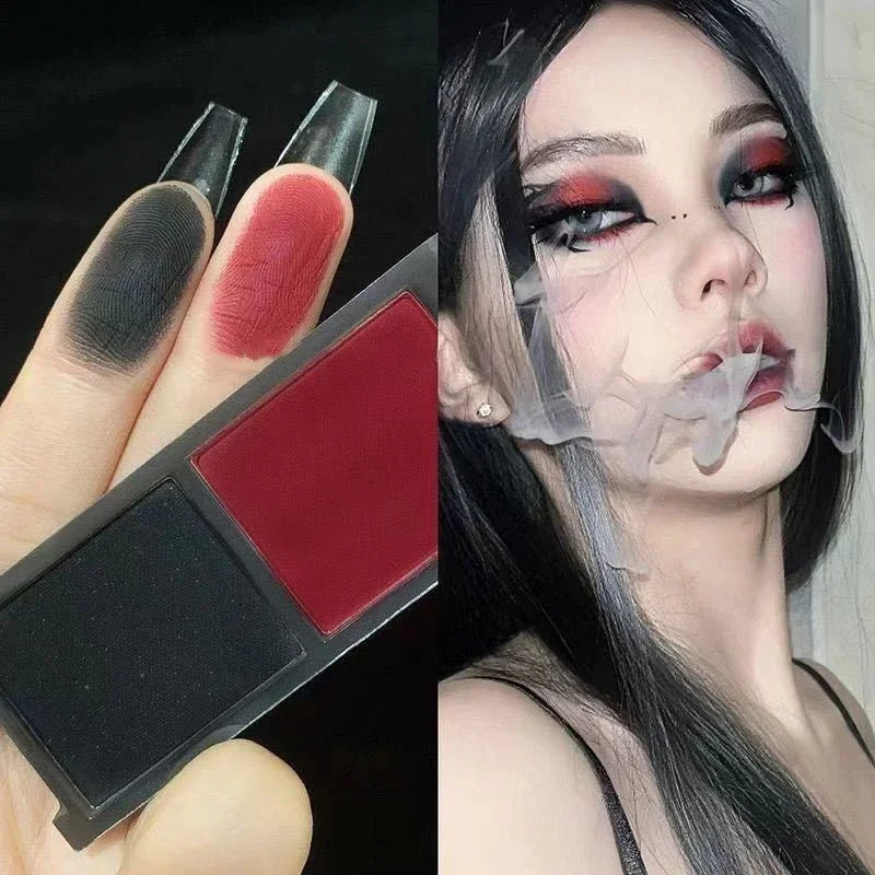Two-Color Matte & Glitter Eyeshadow Palette – Red & Black