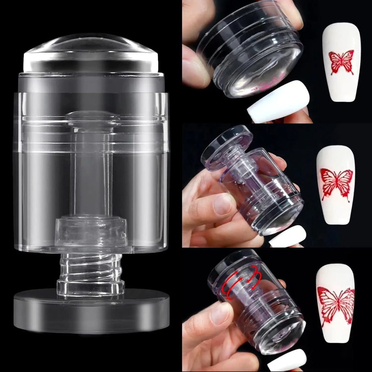 Rotatable Clear Silicone Nail Art Stamper & Scraper Set