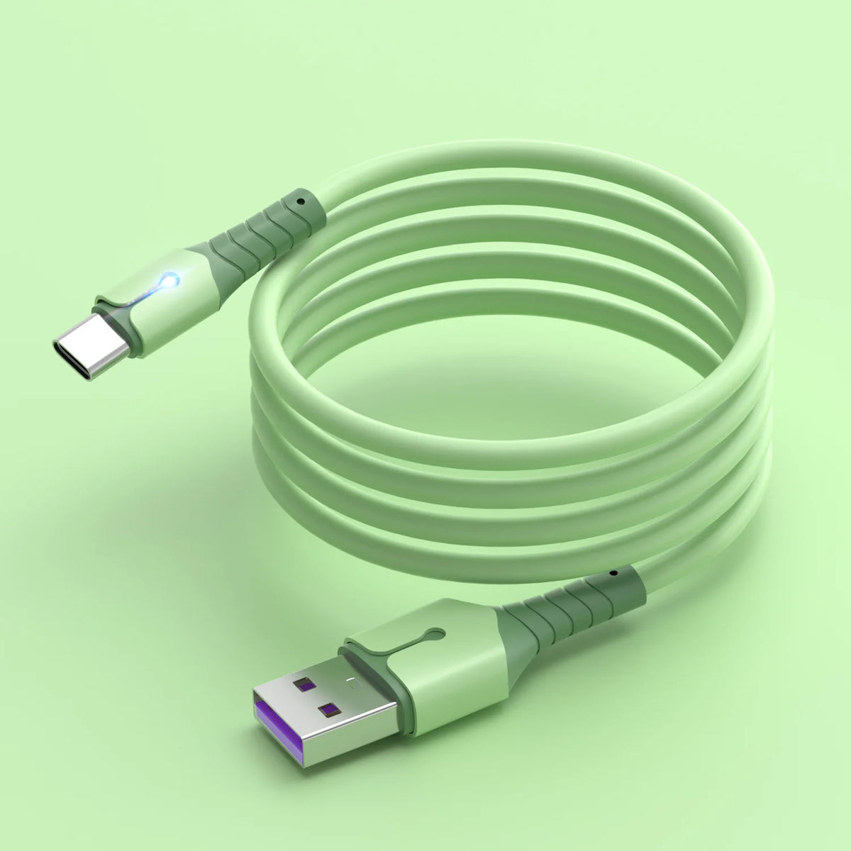 UTHAI USB-C LED Fast Charging Cable – Liquid Silicone Android USB-C Charging Cable PRIMED green 1m