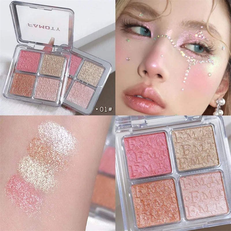 3D Embossed 4-Color Highlighter Palette | Shimmer Glow Powder Highlighter Palette PRIMED