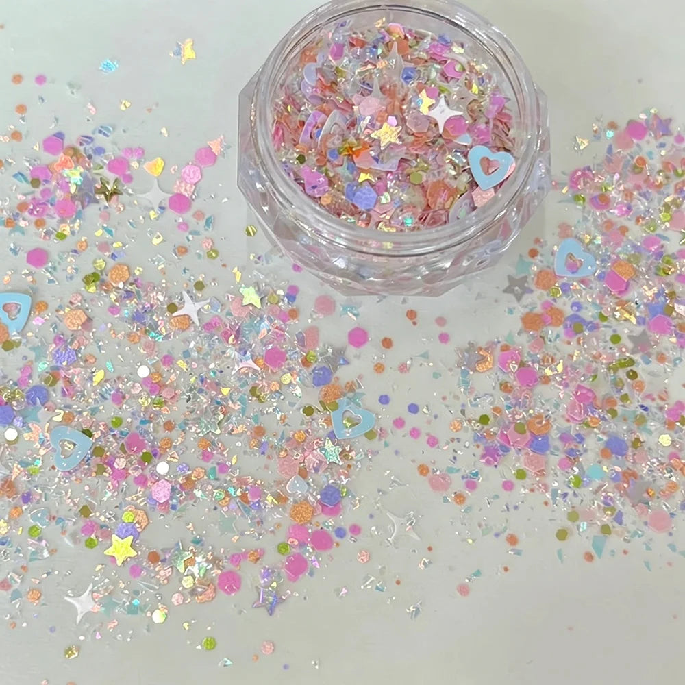 Aurora Nail Glitter Sequins Powder – Heart & Star Sparkle Nail Glitter Powder PRIMED