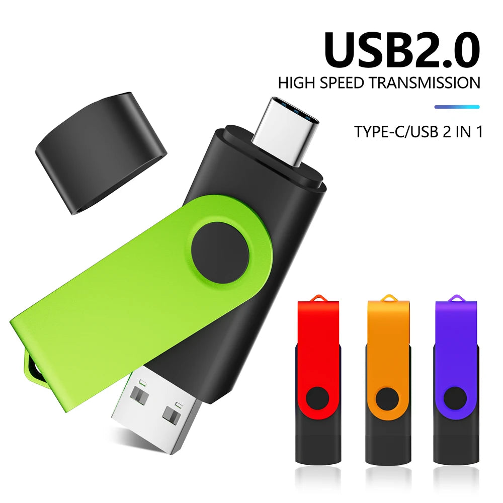 USB & Type-C 2-in-1 Flash Drive 4GB–128GB | Keychain Pendrive