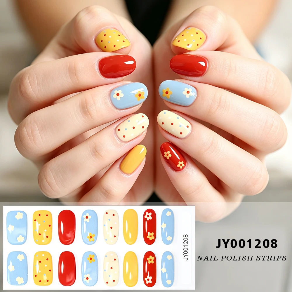 Spring Daisy Nail Stickers 16 Tips | Full Cover Glitter Decals
