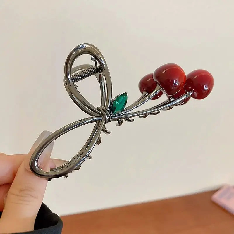Large Cherry Metal Hair Claw Clip – Rhinestone Shark Clip Hair Claw Clip PRIMED black
