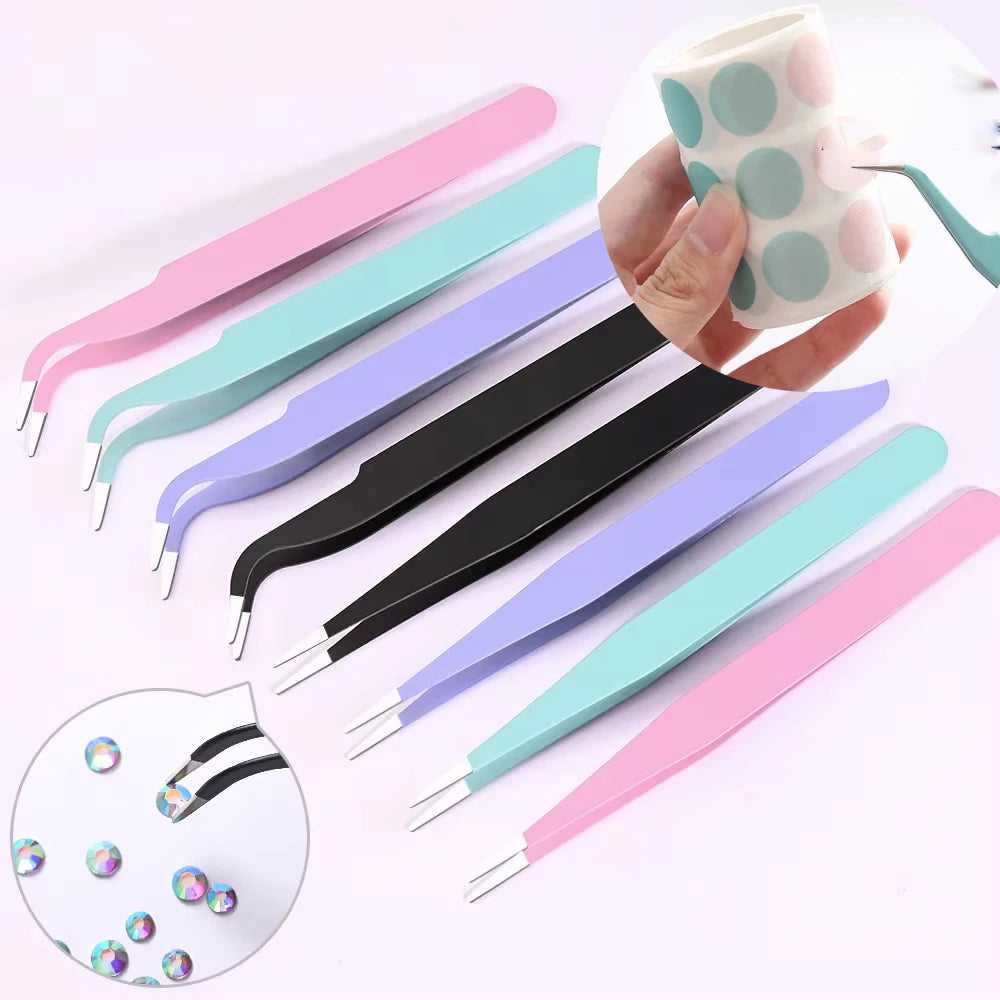 Rhinestone Eyelash Tweezers Stainless Steel Nail Art Set