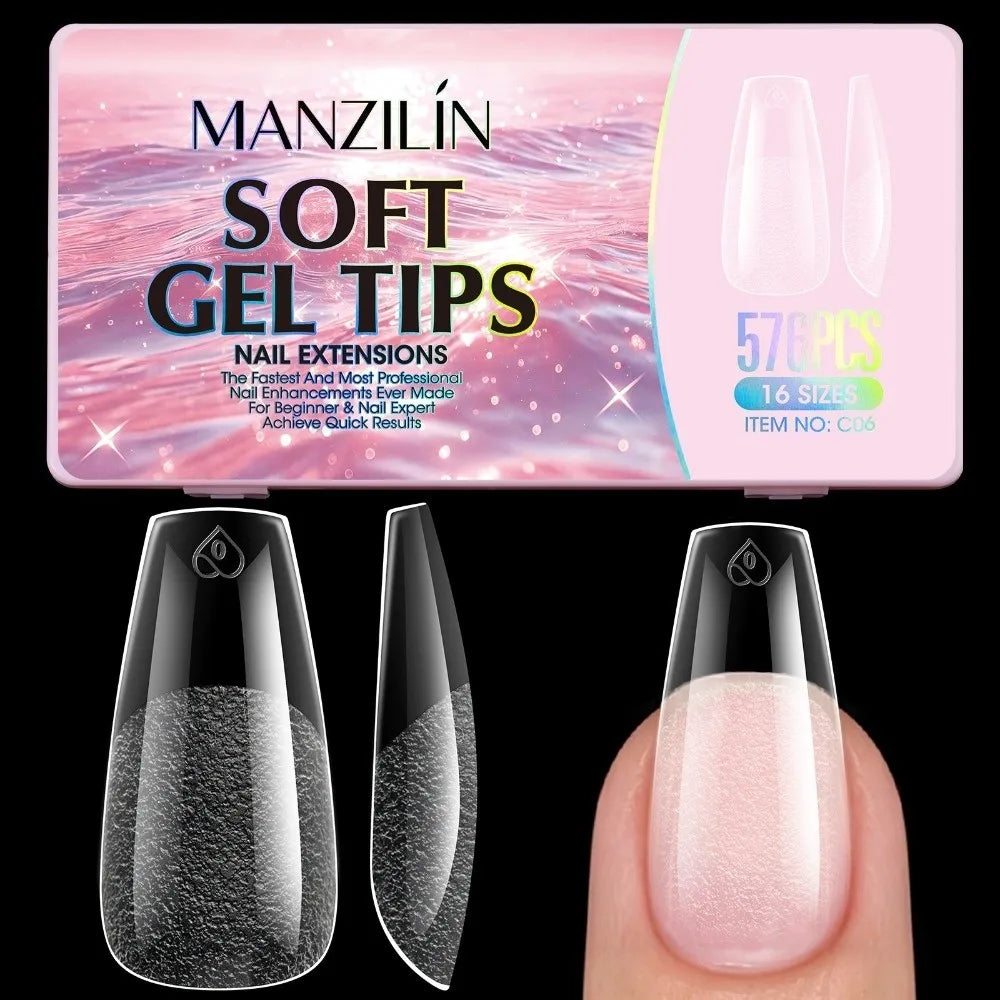 576Pcs Clear Press On Nail Tips | 16 Sizes Full Cover DIY Kit