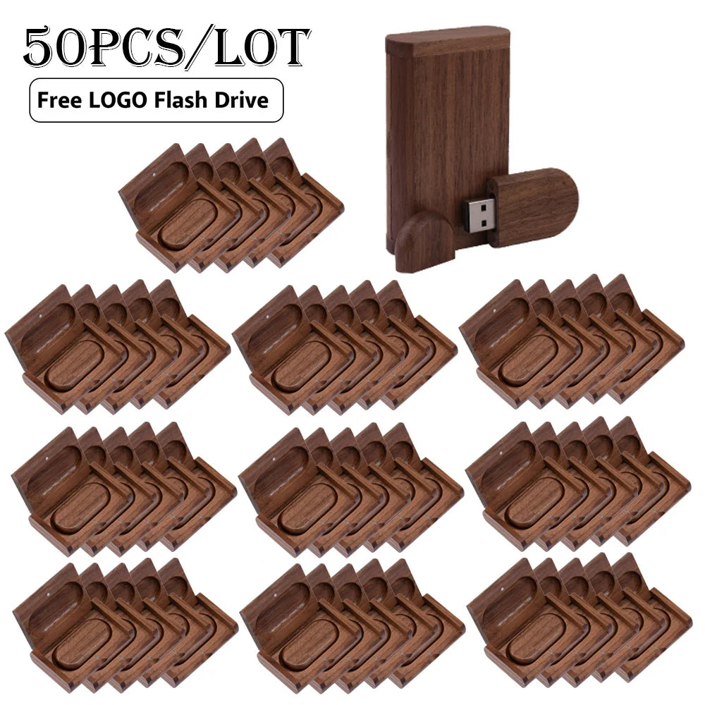 50-Pack Wooden USB Flash Drives | Custom Logo | 4GB–128GB USB Flash Drive PRIMED