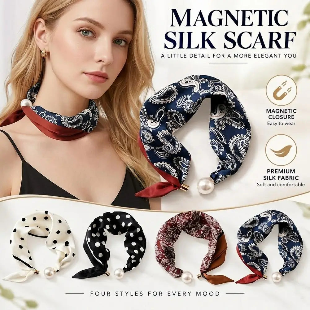 Pearl Buckle Printed Neckerchief – Lightweight Polyester Scarf