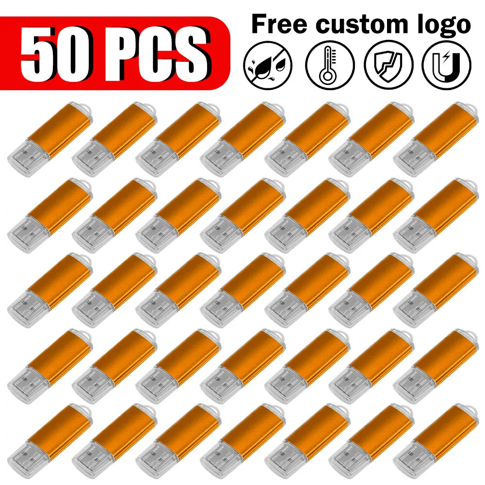 50 PCS Colour USB Flash Drives 1–64GB | Bulk Custom Logo Pack USB Flash Drive PRIMED 128M Yellow USB 2.0