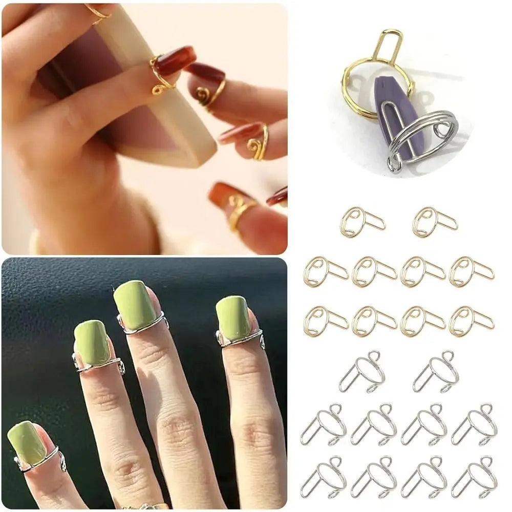 French Nail Rings – Reusable Fake Nail Tips Gold & Silver 10pc