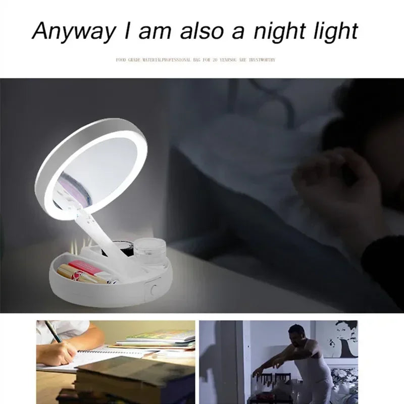 LED Lighted Folding Makeup Mirror – 1x/10x Magnifying, USB & Battery Lighted Makeup Mirror PRIMED