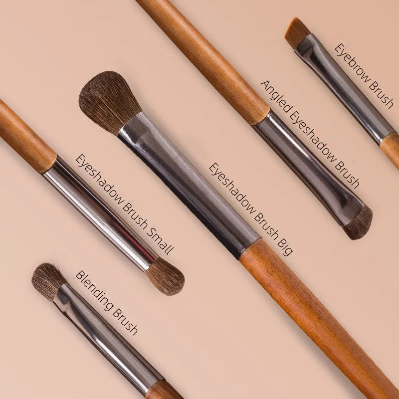 5-Pc Horse Hair Eyeshadow & Eyebrow Makeup Brush Set + Bag
