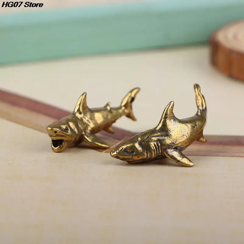 Vintage Brass Shark Figurine – Desktop Ornament & Keychain