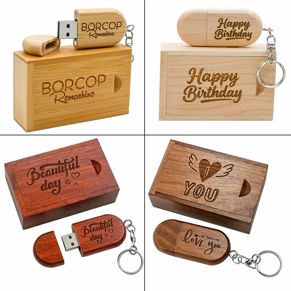 Wooden USB Flash Drive Custom Logo Key Chain | 4–32GB Gift Wooden USB Flash Drive PRIMED