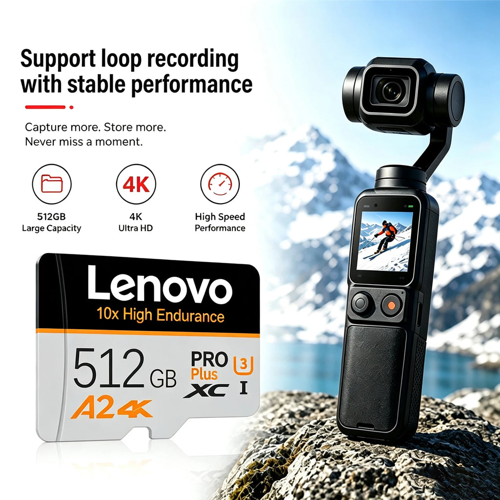 Lenovo Micro SD Card 128GB–512GB | Class 10 U3 V30 A2 MicroSD Memory Card PRIMED