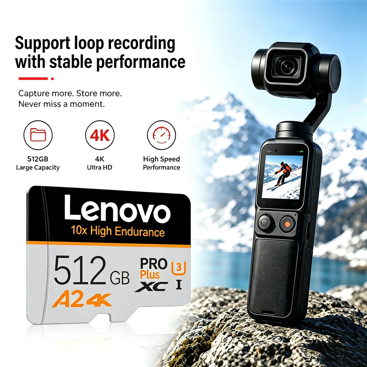 Lenovo Micro SD Card 128GB–512GB | Class 10 U3 V30 A2 MicroSD Memory Card PRIMED